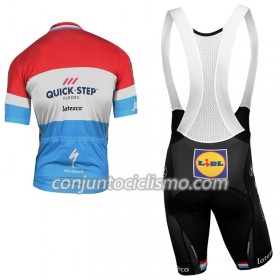 Conjunto Maillot + Culotte Corto con tirantes 2018 Quick-Step Floors Campeonato de Luxemburgo